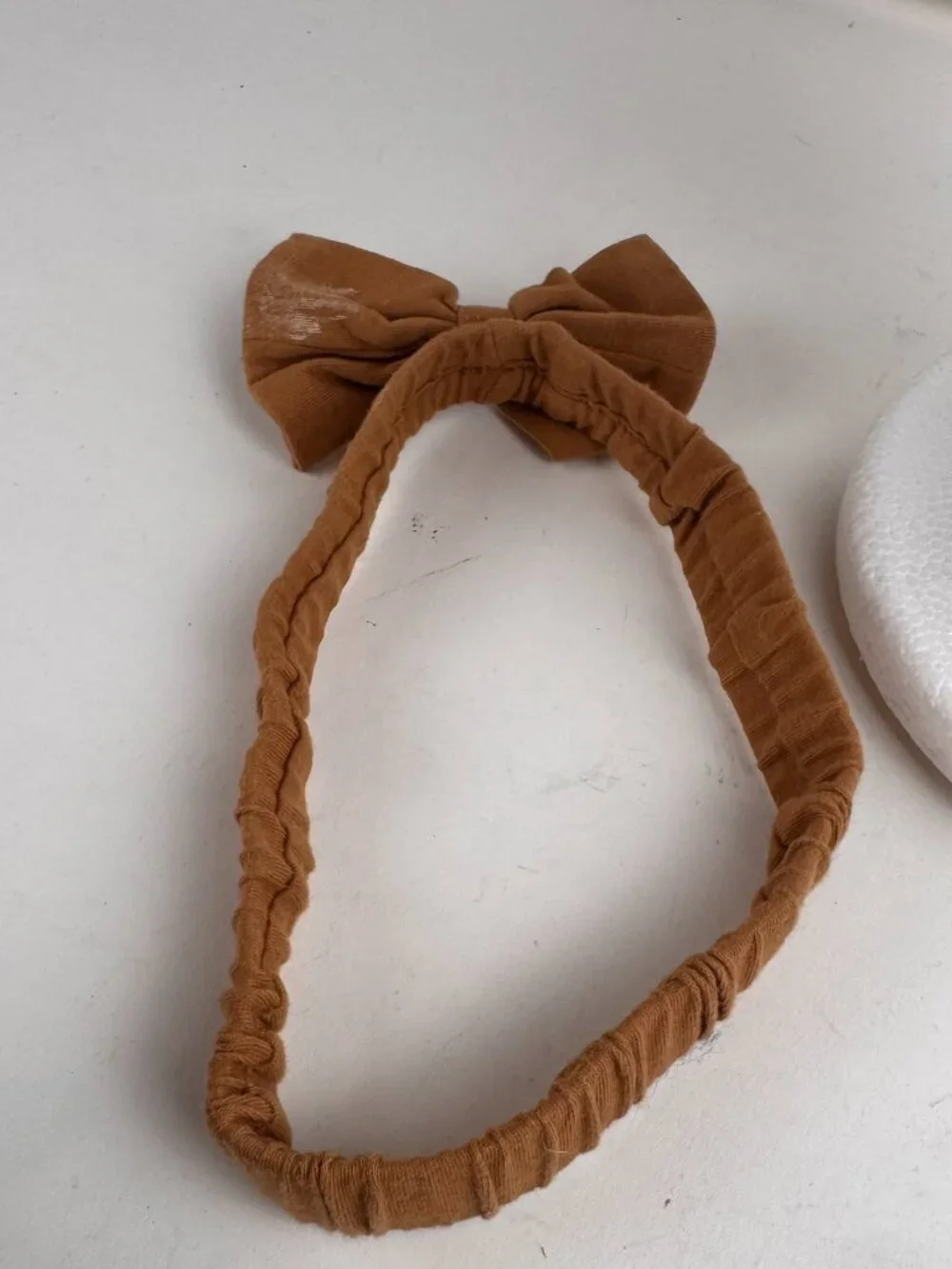 Baby Toddler Large Bow Elastic Headband Hair Wrap Rust Brown Knit